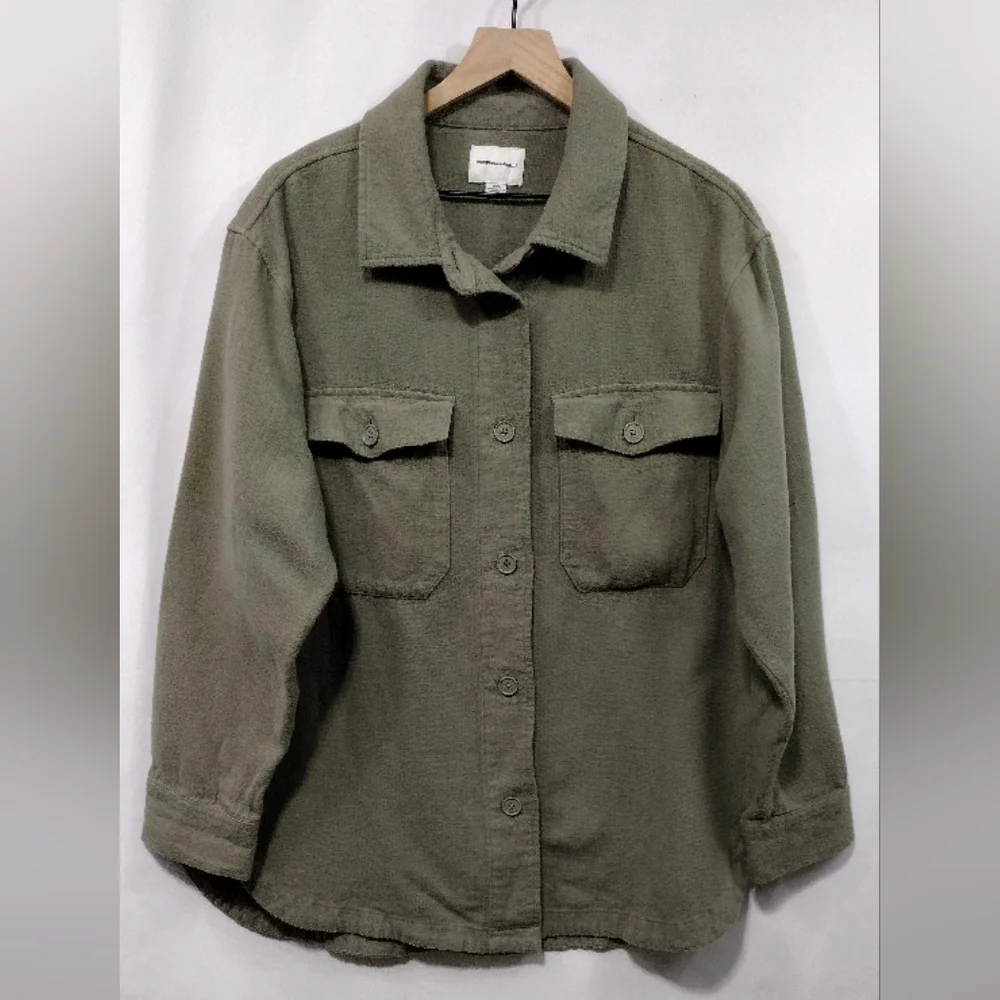 American Eagle Button Front Shacket Women's L Green Boho Retro 90s Y2K Casual - Picture 2 of 9